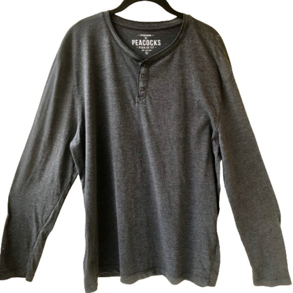 PEACOCKS Ltd from UK Gray Long Sleeve Top Henley Mens XL - Picture 4 of 13
